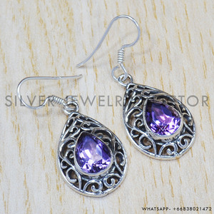 Boucles d'oreilles authentiques en argent sterling 925 améthyste Bijoux en pierres précieuses faits à la main Boucles d'oreilles fines Bijoux en gros en vrac - Product Image 1
