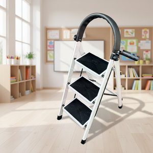 Scala Pieghevole in Acciaio a 3 Gradini CE con Gancio Portautensili, per Uso Domestico, <span class=keywords><strong>Cucina</strong></span>, Soffitta, Palestra, Bagno, Capacità di Carico 150kg, per Magazzino - Product Image 1