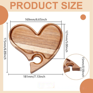 Assiettes à apéritif en bois d'acacia en forme <span class=keywords><strong>de</strong></span> cœur avec emplacement pour porte-verre à vin, petit <span class=keywords><strong>plateau</strong></span> <span class=keywords><strong>de</strong></span> service pour charcuterie, pour les faveurs <span class=keywords><strong>de</strong></span> mariage - Product Image 3