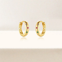 Coloré mode Simple S925 en argent Sterling Zircon boucles d'oreilles cadeaux pour les femmes ronde incrustation diamant cercle boucles d'oreilles