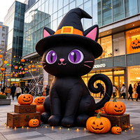 Décoration gonflable géante de chat noir et citrouille violette lumineuse à LED pour Halloween, en tissu Oxford, pour jardin et fêtes en extérieur