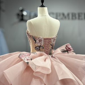 Robe de bal de luxe rose poudré 1550 2026 avec broderie florale 3D, appliques en cristal, perles et dentelle, robe de soirée naturelle pour Quinceañera - Product Image 6