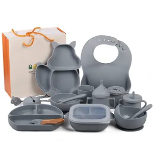 Newsun prodotti per la sicurezza del bambino professionale Non tossico per uso alimentare Bpa Free Silicone divisore bambini alimentazione piatto ciotola Set con cucchiaio