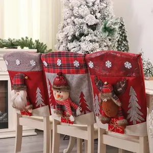 Christmas Cartoon 3D Plush Doll Chair Cover Santa Claus Snowman Elk Dinning Table Chair Back Decor