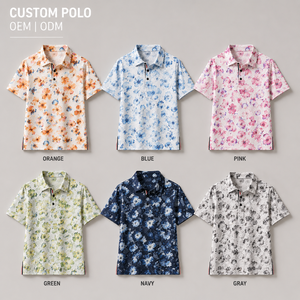 Polo de Golf Personalizado Premium para Hombre, Color Naranja con Diseño Floral, Absorbente de Humedad, Marca Privada, Ropa de Resort OEM - Product Image 2
