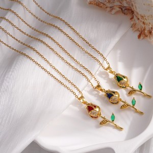 التيتانيوم الصلب مع قلادة مطلية بالذهب المرأة الزنبق الزهور قلادة النساء المجوهرات طوق - Product Image 2