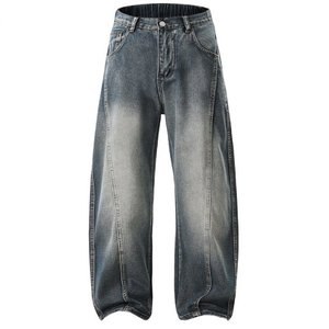 <span class=keywords><strong>Jeans</strong></span> Larghi e Comodi OEM, <span class=keywords><strong>Pantaloni</strong></span> in Denim Grigio Vintage Lavato, Vita Elastica, Stile Streetwear Casual - Product Image 1