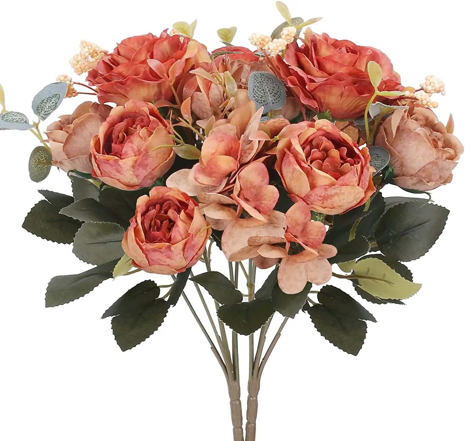 Bouquet Artificiel de Pivoine Vintage de 30cm Bouquet d'Hortensia en Faux Soie pour Décoration de Centres de Table de Mariage et Maison