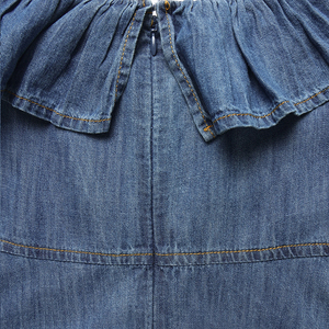 Robe en jean hawaïenne sur mesure, élégante, à col carré, avec volants en denim bouffant, de haute qualité, douce, 100% coton. - Product Image 3