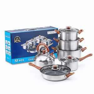 Ahşap tahıl kolu ile 12-Piece paslanmaz çelik TENCERE SETİ bütçe dostu ev mutfak mutfak güveç tencere ve Pan - Product Image 6