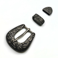 Set Gesper Pin Logam Perak Retro Langming 21mm Motif Daun Bunga Aksesoris Sabuk Kostum Kuno