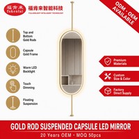 Miroir LED Fullkenlight pour projets hôteliers, avec contrôle tactile rétroéclairé, cadre doré, miroir de salle de bain LED avec barres supérieures et inférieures