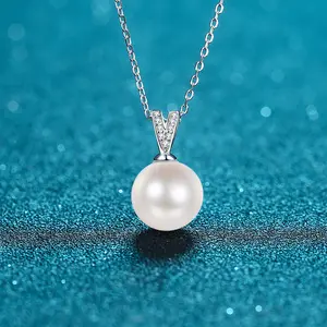 925纯银锁骨链女性pt950镀金10毫米完美无瑕淡水珍珠简单含沙石项链
