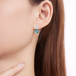 Natural genuine A-grade jade blue water pearl ear <b>stud</b> earrings, ice-grade jade, S925 <b>silver</b> inlay, women's style earrings - Product Image 3