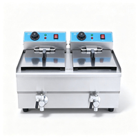 Friteuse électrique commerciale de comptoir à double cuve, grande capacité, en acier inoxydable, à chauffe rapide, avec valve