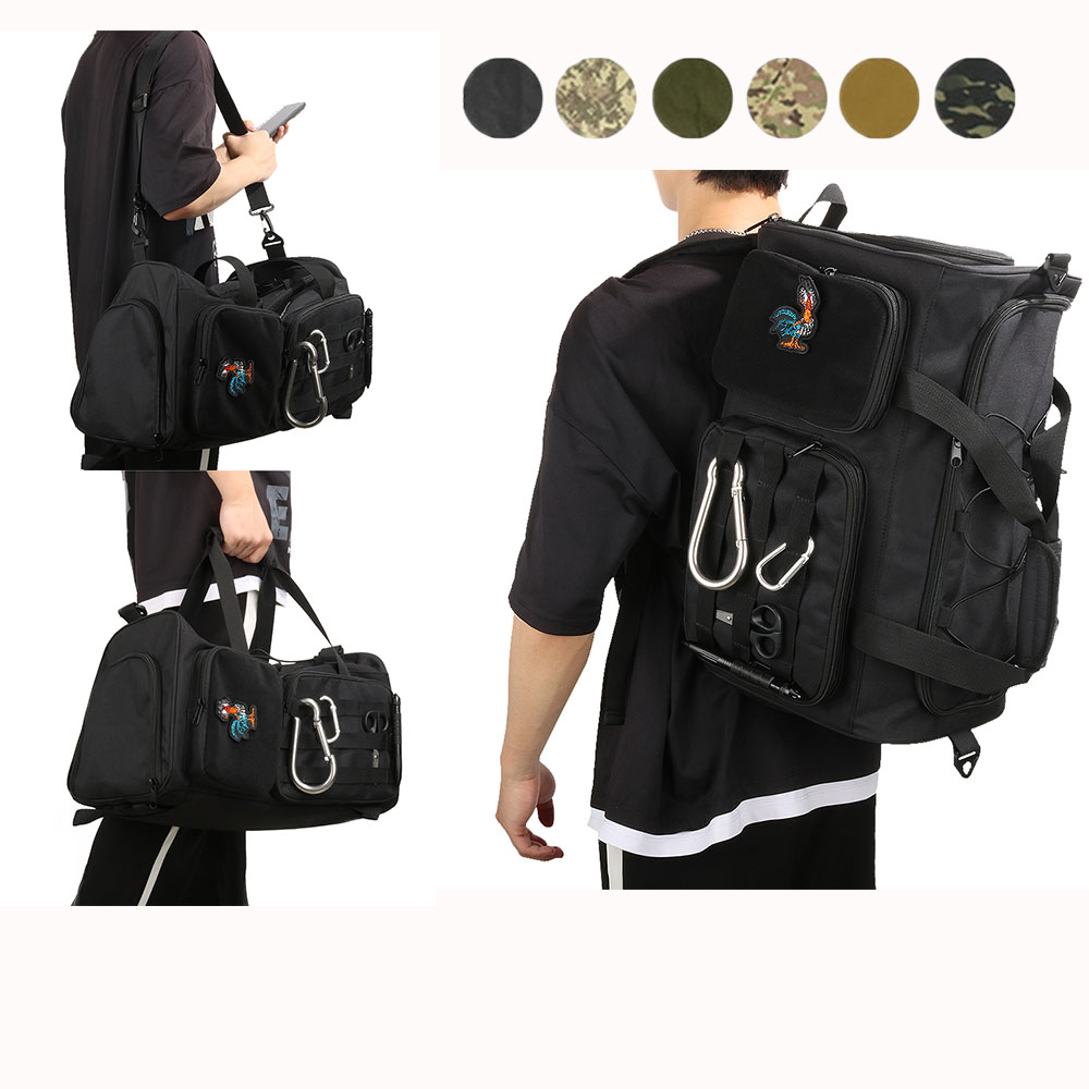 55L Tactical 3-in-1 Gym Duffle Bag for Men Sports/Weekender Backpack with Shoe Compartment Waterproof Travel & Overnight Bag