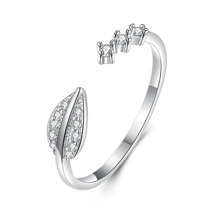 Stralende Edelsteen Vrouwen Open Size Zirconia Ringen Verstelbare Blad Ring