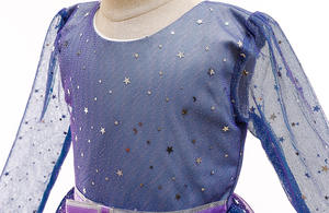 Elegante Vestido Formal de Manga Larga con Tul Azul y Pequeñas Flores para Niña, Ideal para Bodas y Fiestas - Product Image 5