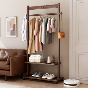 Perchero moderno de madera maciza de una sola barra para interiores y exteriores, muebles para el hogar para secar ropa con almacenamiento independiente, diseño elegante - Product Image 2