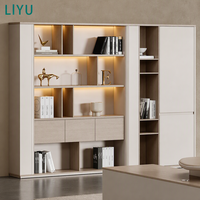 Ensemble de bureau exécutif moderne et luxueux LIYU avec chaise à dossier haut, mobilier de bureau en bois beige en forme de vague avec étagère murale