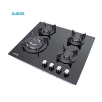 Table de cuisson à gaz encastrable Xunda 4 brûleurs en verre noir, cuisinière à gaz GPL avec boutons en métal, idéale pour la maison et l'hôtellerie - Vente chaude