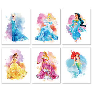 Nuovo Quadro Decorativo Rettangolare Senza Cornice a Tema Principessa per Camere da Letto delle Ragazze, Dipinto a Cartoni Animati ad Acquerello per Stanze dei Bambini - Product Image 2