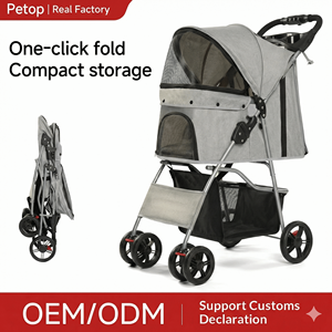 Passeggino <span class=keywords><strong>per</strong></span> Animali Domestici Petop con Telaio Robusto in Acciaio al Carbonio, Ruote Ammortizzate, Chiusura Rapida con Una Mano, Carrozzina da Viaggio <span class=keywords><strong>per</strong></span> Cani e Gatti, Grigio - Product Image 3