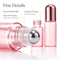 Flacon roll-on vide en verre rose mini de 1 ml à 5 ml avec bille métallique et couvercle or rose, contenant cosmétique de voyage, impression personnalisée
