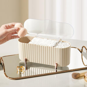 Caja de almacenamiento de almohadillas de algodón de lujo con tapa, organizador de maquillaje de plástico para escritorio, diseño de cajón para almacenamiento de cosméticos - Product Image 4