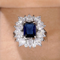 Bagues CAOSHI de haute qualité, magnifiques bagues en zircon cubique bleu, revêtement argenté, vintage, grandes bagues de luxe pour femmes
