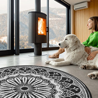 Tapis rond de jardin pliable pour intérieur/extérieur, tapis de patio, balcon, cour, camping, pique-nique, jacquard, peluche, PP