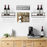 Élégant support de rangement pour le vin de comptoir en bois rustique support mural porte-verres à vin porte-bouteille décor porte-verres à vin suspendu