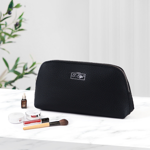 Pochettes de maquillage de <span class=keywords><strong>voyage</strong></span> personnalisées pour femmes, mini sac de beauté en cuir pu noir, sac de maquillage cosmétique - Product Image 2