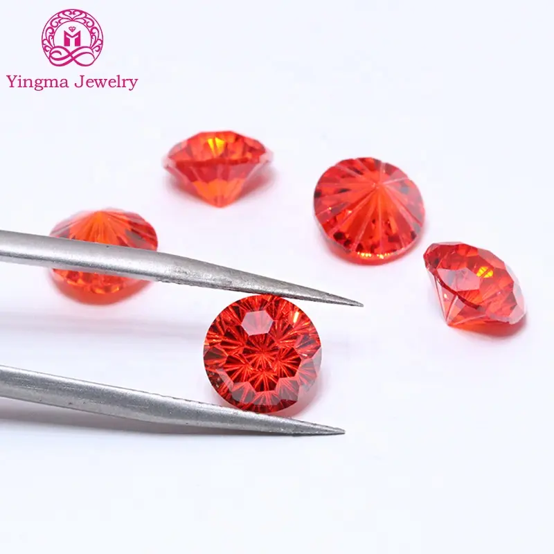 Manufacturer price fireworks cut cubic zirconia red color round shape cz stone 8 mm artificial loose cz gemstones for jewelry