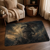 Tapis de sol moderne en polyester imitation velours, antidérapant et lavable, motif Château de Dragon, Tour et Nuages de Tempête, pour la maison, idéal pour Halloween
