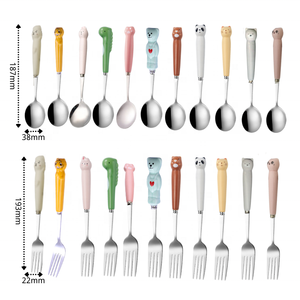 Diseño creativo conejito Tigre Panda perro gato utensilios para comer mango de cerámica sostenible cuchillo tenedor cuchara para niños pequeños Camping viaje - Product Image 2