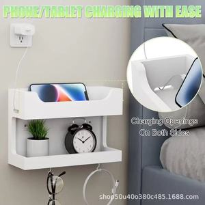 Soporte de pared de doble capa para cargar teléfonos, 25cm x 17cm x 9cm, estante de almacenamiento para iPhone 13 14 con ganchos y almohadillas magnéticas - Product Image 3