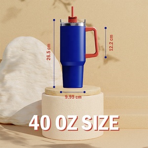 热销产品40盎司不倒翁双壁绝缘咖啡杯不锈钢杯带手柄盖吸管 - Product Image 6