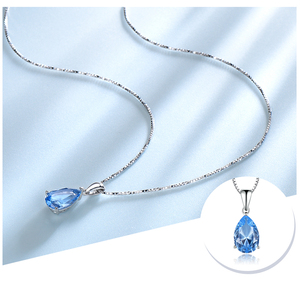 Collar con colgante de Topacio azul para mujer, cadena de Plata de Ley 925 con colgante de gota de agua - Product Image 3