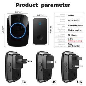 Timbre Inalámbrico Autoalimentado a Prueba de Agua, Timbre de Puerta sin Batería, Enchufe Eléctrico para UE, Reino Unido y EE. UU., Receptor Inteligente de 1 o 2 Botones F946 - Product Image 5
