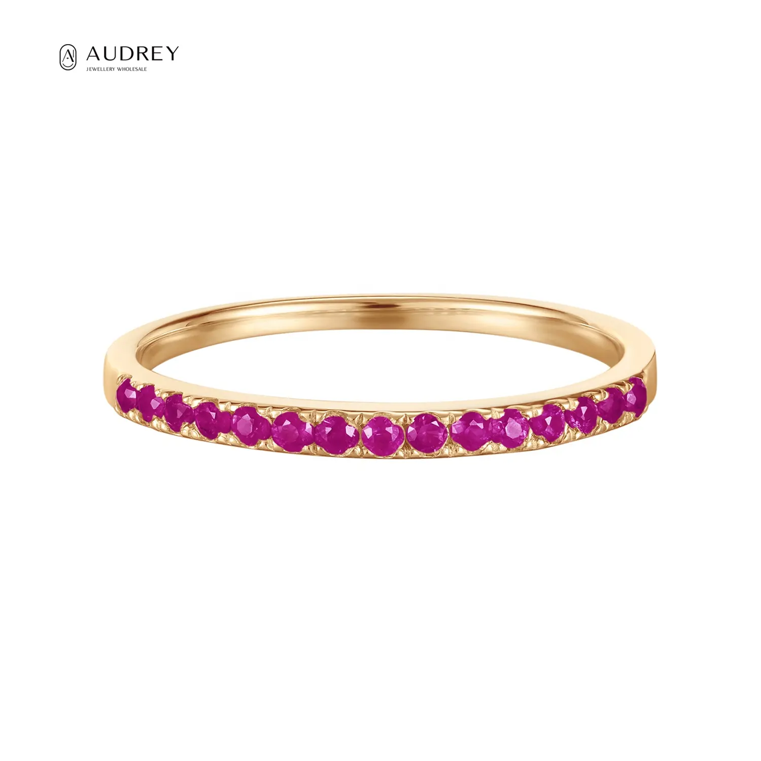 Audrey Fine Jewelry Custom Gemstone Ring Solid 14k Yellow Gold Engagement Wedding Natural Ruby Stone Rings For Women