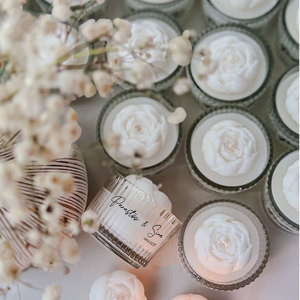 Logo personalizzato bianco puro elegante candele profumate fiori decorativi perla affascinante novità aromaterapia candela con scatola regalo - Product Image 1