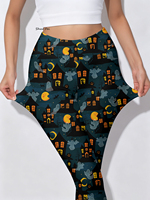 Leggings de yoga taille haute pour femme, imprimé fantôme Halloween, coupe ajustée, motif maison hantée, pantalon de sport, vêtements de sport