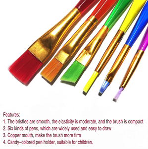 Pincel de Uñas de Fibras Artificiales con Mango de Plástico y Cristal de Colores, 6 Piezas, para Pintura al Óleo y Acuarela DIY para Niños - Product Image 2