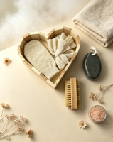 Coffrets cadeaux personnalisables pour le soin du corps avec accessoires de douche variés, emballage élégant pour les spas, les hôtels et les cadeaux de vacances