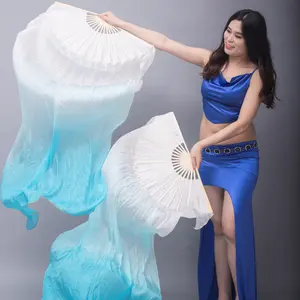 SHEDANCES 180cm Hand-made 1-4 Colors Bamboo 100% Pure Silk Fan Veils For Oriental Belly Arab Egyptian Dance Silk Fan Veils