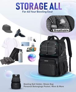 <b>Bowling</b> Ball Bag Pack Single <b>Bowling</b> Backpack with Shoe Totes Bag up to Size 16 Padded Ball Holder Bag - Product Image 2