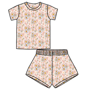 Nouveauté FM OEM/ODM : Ensembles de Vêtements Décontractés pour Filles, en Bambou/Coton Biologique, à Manches Courtes, Multi-Imprimés, Coupe Ample - Product Image 3