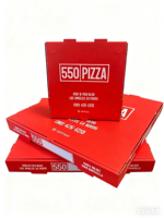 Boîtes à pizza personnalisées en matériaux recyclés avec laminage mat et gaufrage |   Boîtes pliables pour pizza, nouilles, chips |   Tailles personnalisées