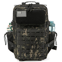 Sac à dos tactique camouflage imperméable 45L en Oxford 900D avec fermeture éclair, système Molle, porte-bouteille, pour randonnée, camping en plein air